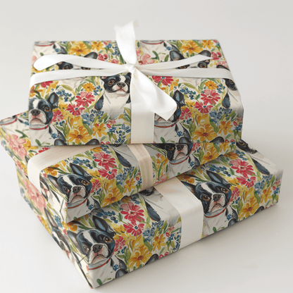 Garden with the Boston Terrier - Wrapping Paper - Aspen & Arlo