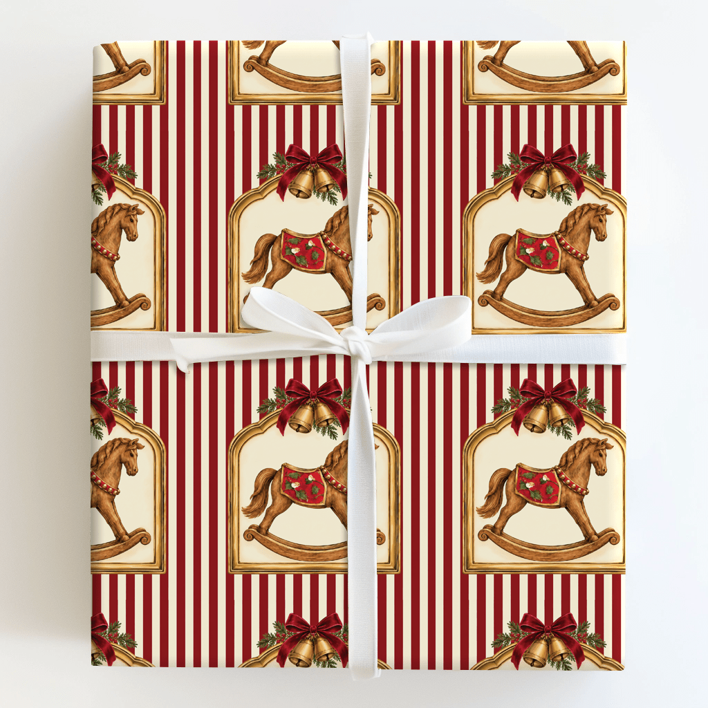 Heirloom Rocking Horse Cranberry - Wrapping Paper - Aspen & Arlo