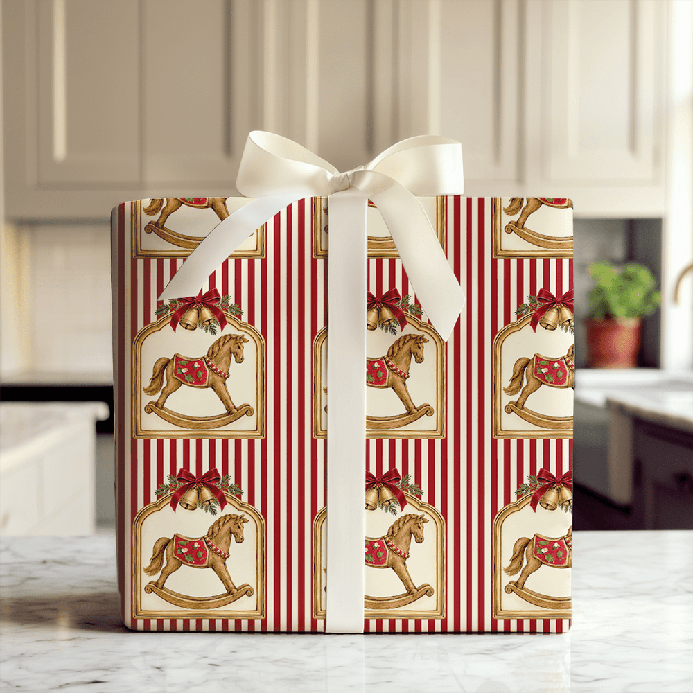 Heirloom Rocking Horse Cranberry - Wrapping Paper - Aspen & Arlo