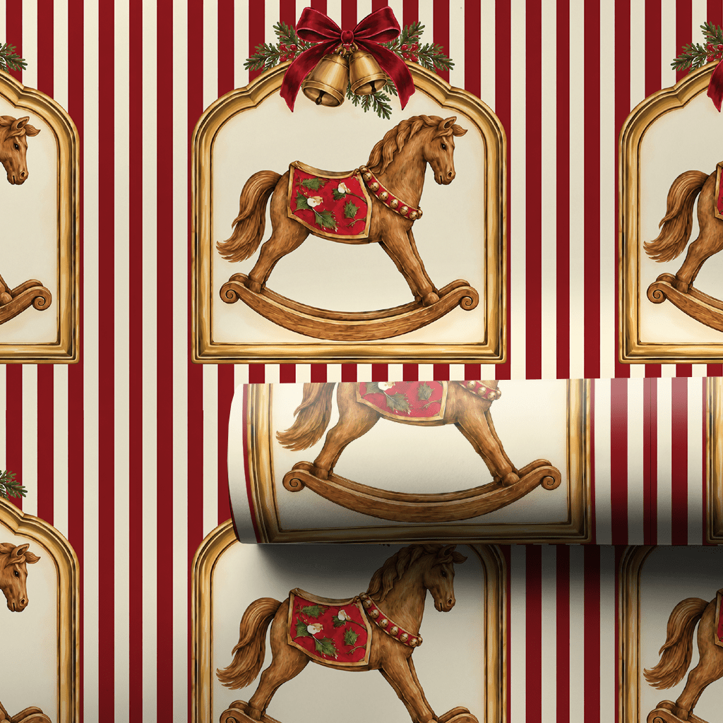 Heirloom Rocking Horse Cranberry - Wrapping Paper - Aspen & Arlo