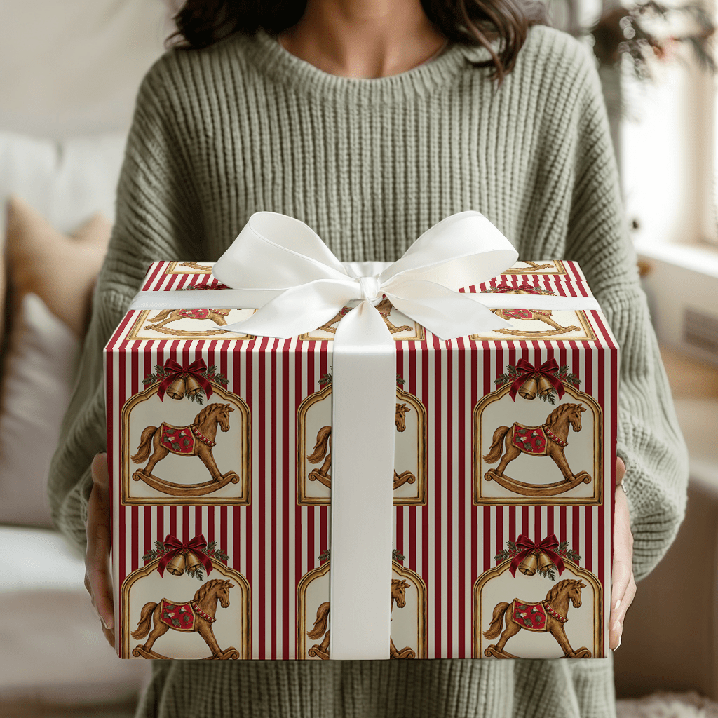 Heirloom Rocking Horse Cranberry - Wrapping Paper - Aspen & Arlo