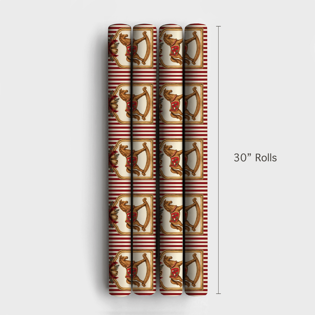 Heirloom Rocking Horse Cranberry - Wrapping Paper - Aspen & Arlo