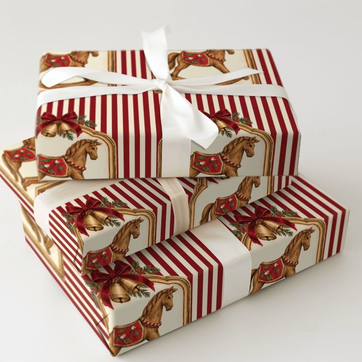 Heirloom Rocking Horse Cranberry - Wrapping Paper - Aspen & Arlo