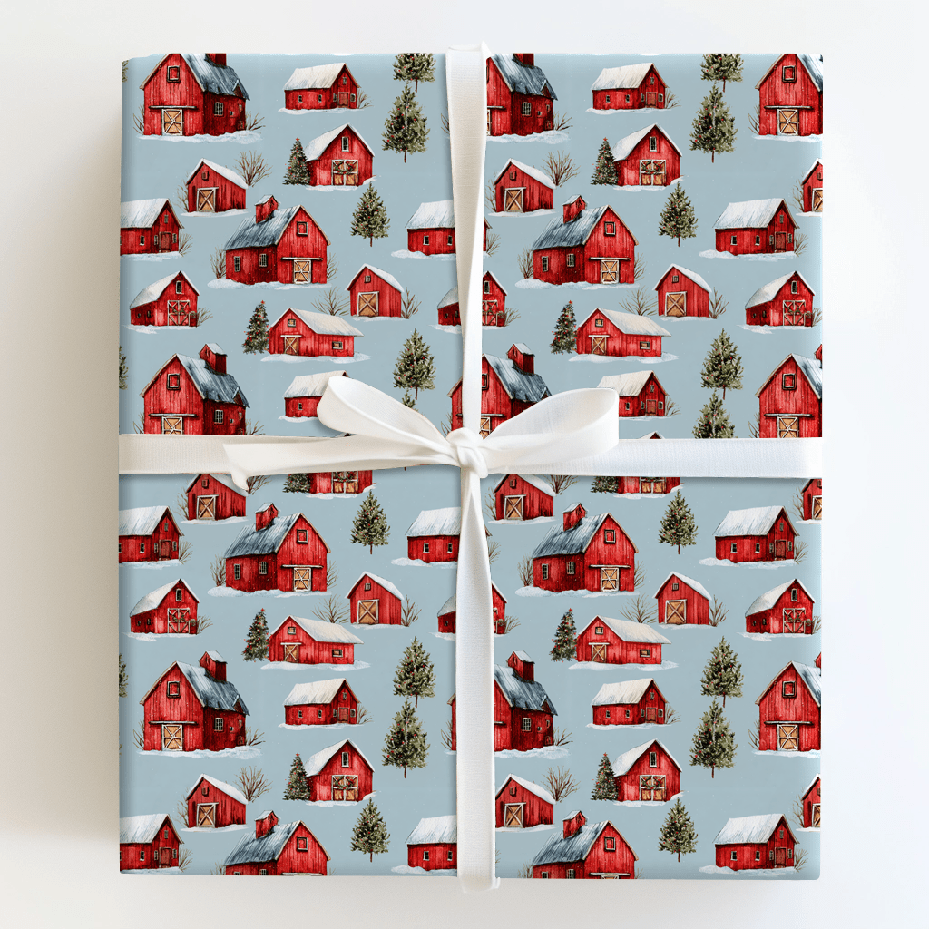 Red Barn Blizzard - Wrapping Paper - Aspen & Arlo