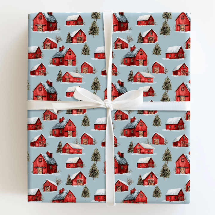 Red Barn Blizzard - Wrapping Paper - Aspen & Arlo