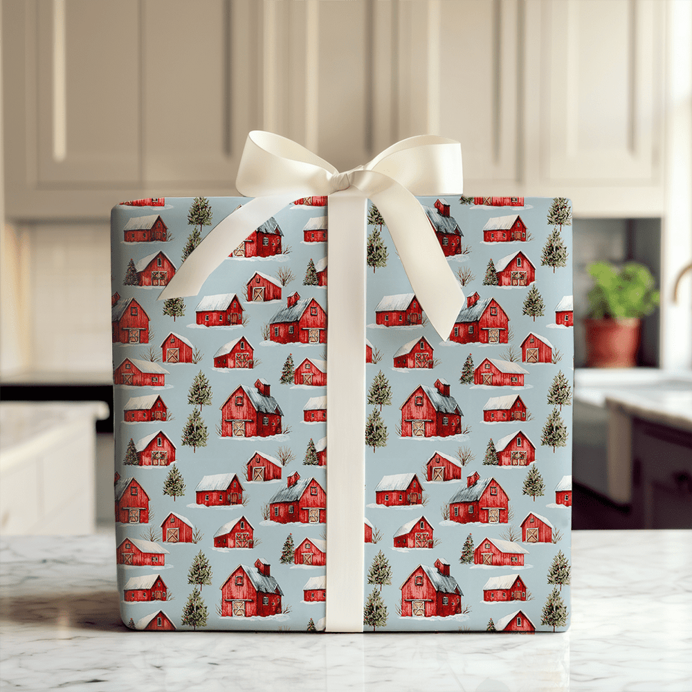 Red Barn Blizzard - Wrapping Paper - Aspen & Arlo