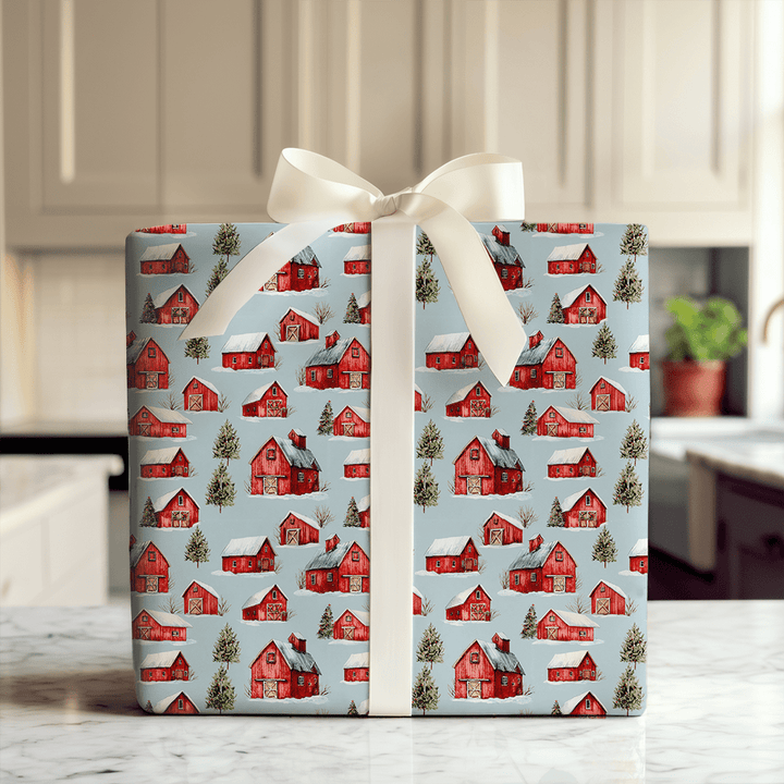 Red Barn Blizzard - Wrapping Paper - Aspen & Arlo