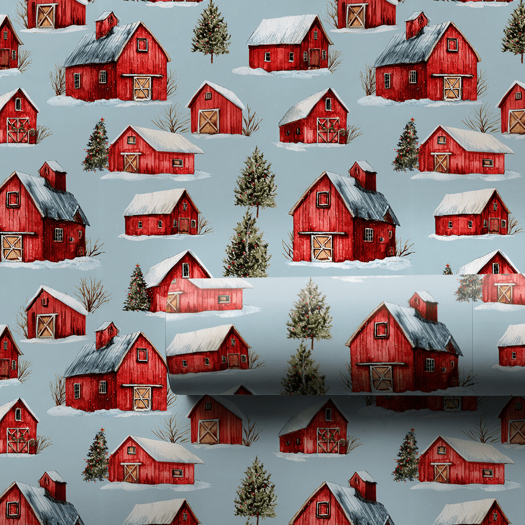 Red Barn Blizzard - Wrapping Paper - Aspen & Arlo