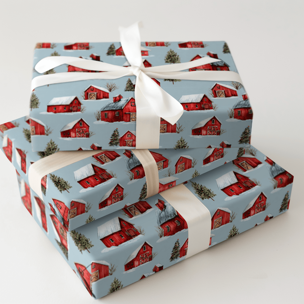 Red Barn Blizzard - Wrapping Paper - Aspen & Arlo