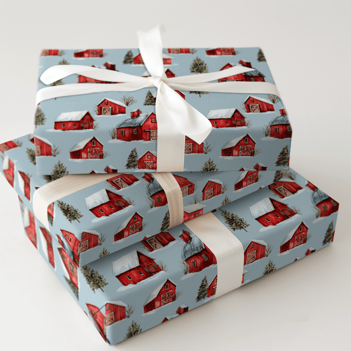 Red Barn Blizzard - Wrapping Paper - Aspen & Arlo