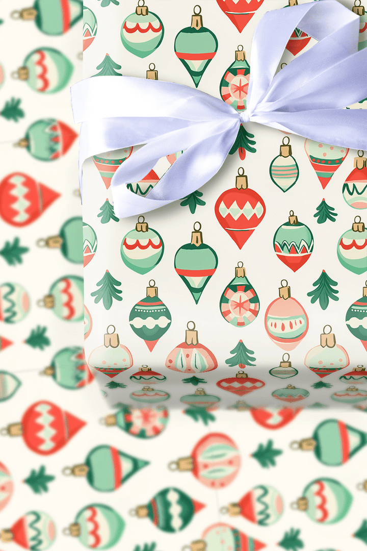 Pink and Green Ornaments - Wrapping Paper - Aspen & Arlo