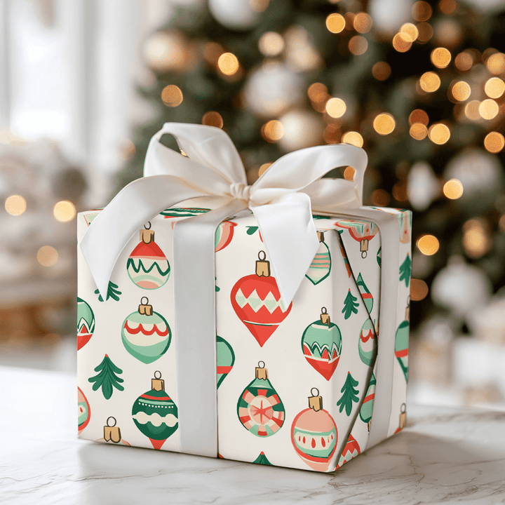 Pink and Green Ornaments - Wrapping Paper - Aspen & Arlo