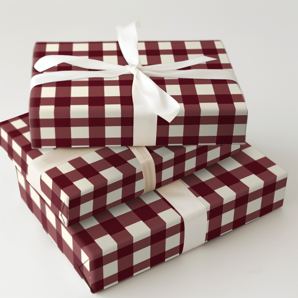 Maroon Check - Wrapping Paper - Aspen & Arlo