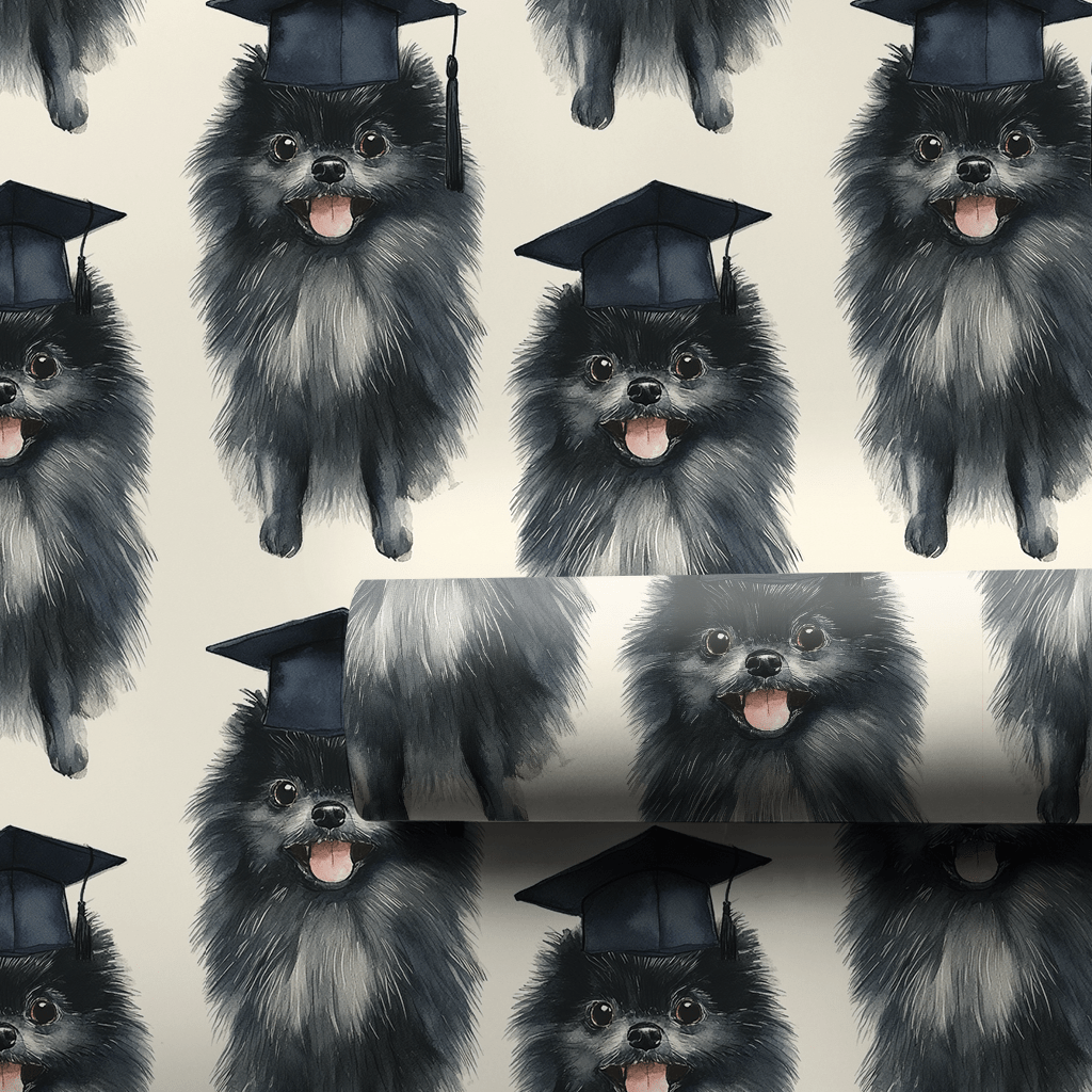 Black Pomeranian Graduate - Wrapping Paper - Aspen & Arlo