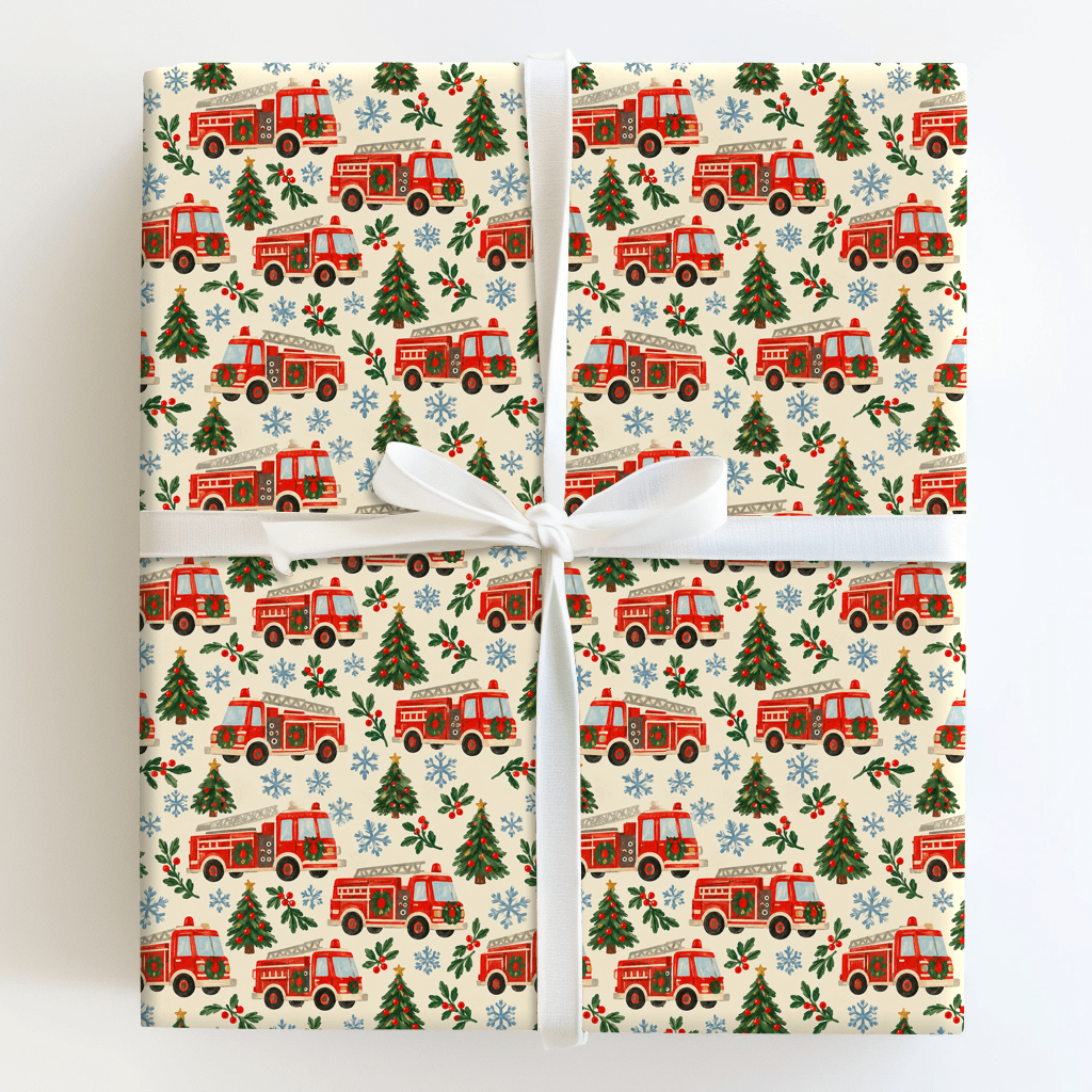 Fire Engine Wreaths - Wrapping Paper - Aspen & Arlo
