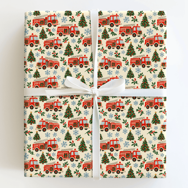 Fire Engine Wreaths - Wrapping Paper - Aspen & Arlo