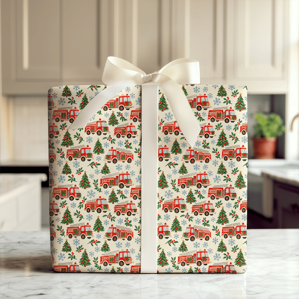 Fire Engine Wreaths - Wrapping Paper - Aspen & Arlo