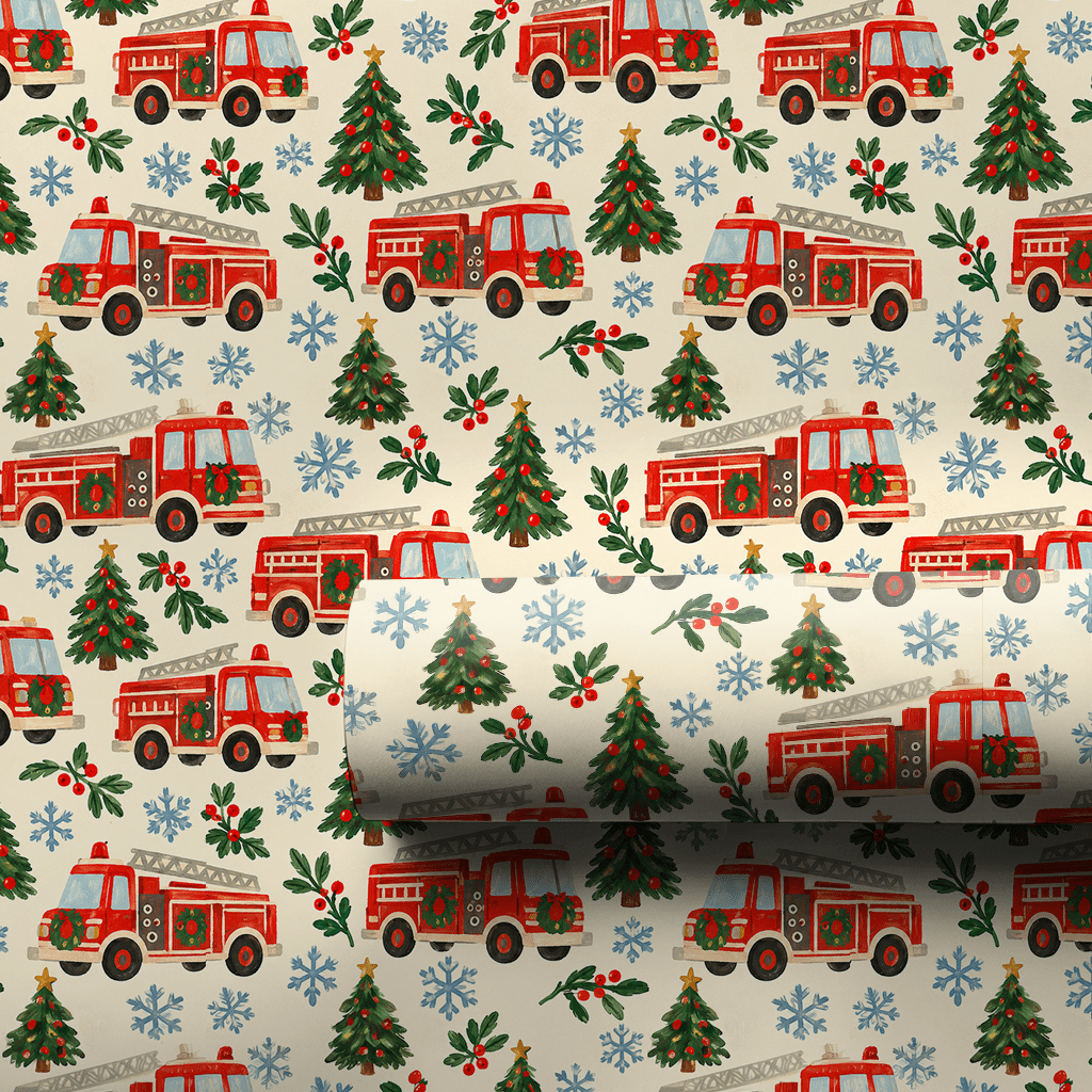 Fire Engine Wreaths - Wrapping Paper - Aspen & Arlo