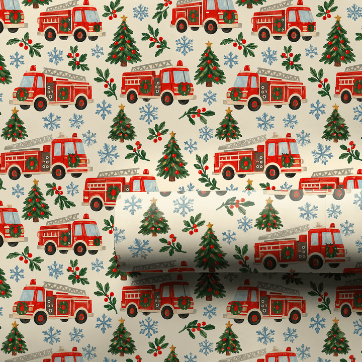 Fire Engine Wreaths - Wrapping Paper - Aspen & Arlo