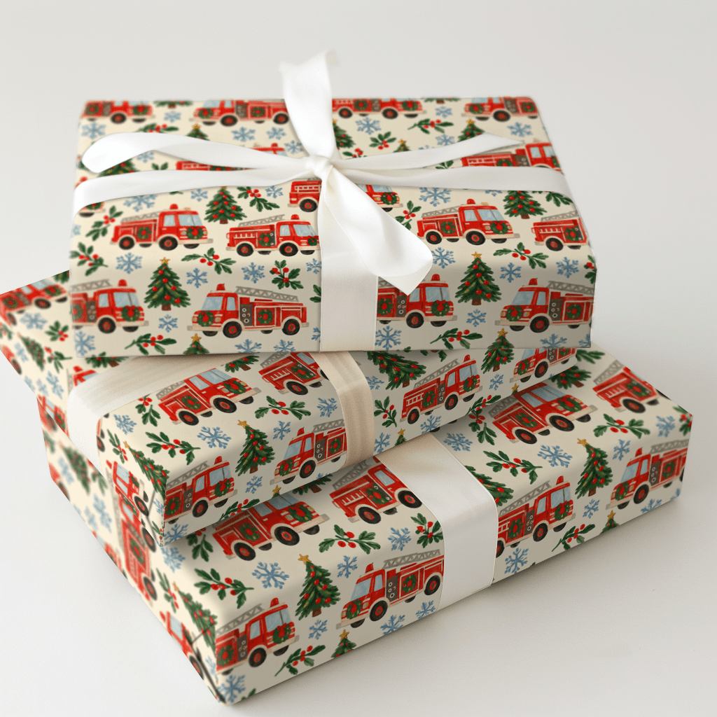 Fire Engine Wreaths - Wrapping Paper - Aspen & Arlo
