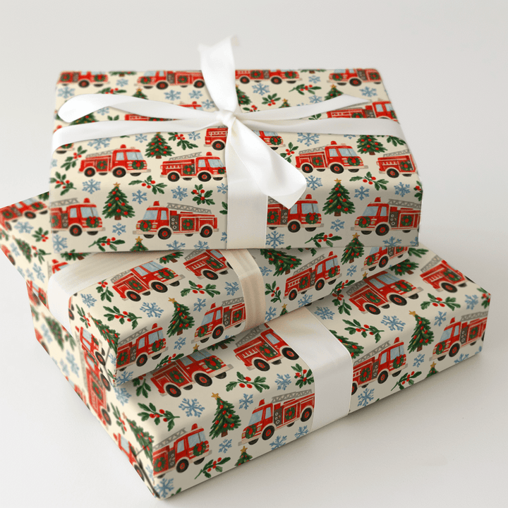 Fire Engine Wreaths - Wrapping Paper - Aspen & Arlo