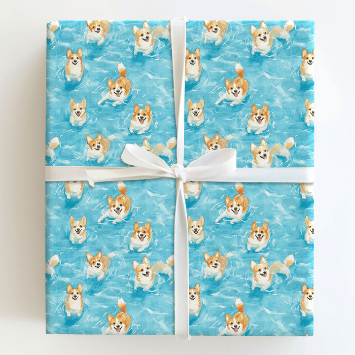 Pool Day with the Corgis - Wrapping Paper - Aspen & Arlo