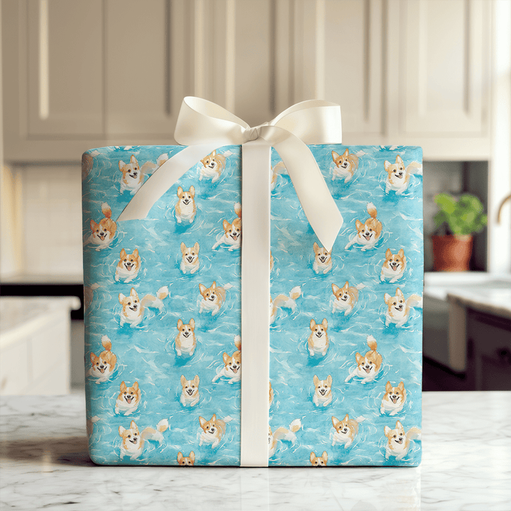 Pool Day with the Corgis - Wrapping Paper - Aspen & Arlo
