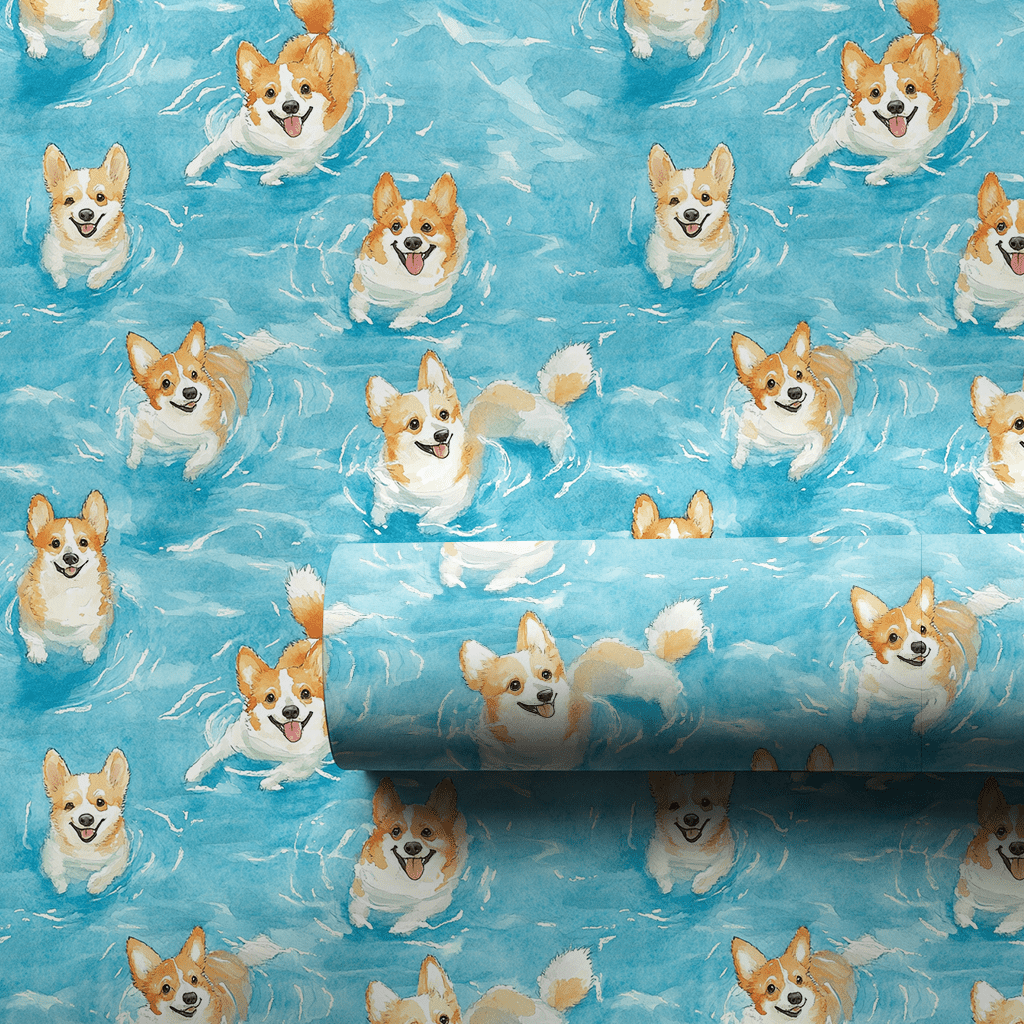 Pool Day with the Corgis - Wrapping Paper - Aspen & Arlo