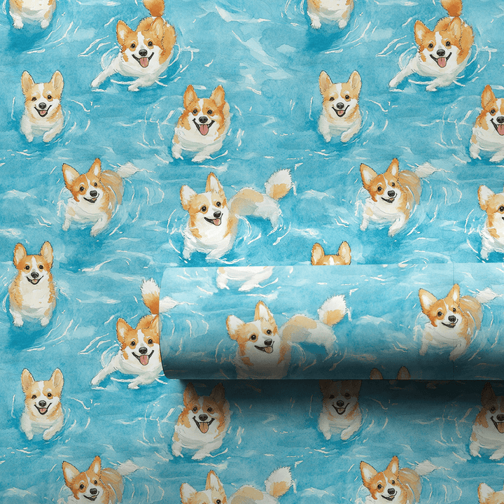 Pool Day with the Corgis - Wrapping Paper - Aspen & Arlo