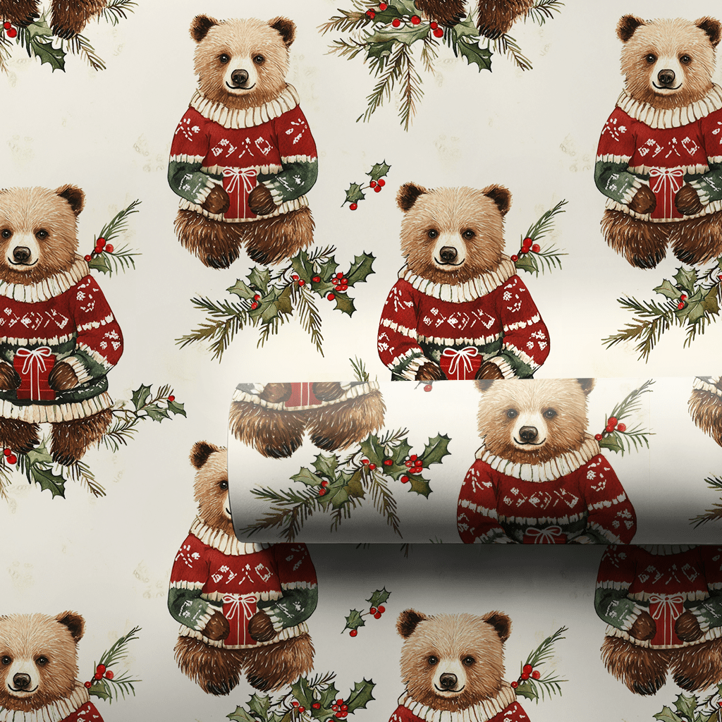 Holly Jolly Bear - Wrapping Paper - Aspen & Arlo