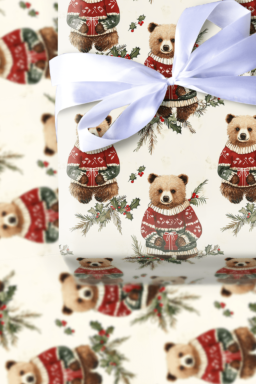 Holly Jolly Bear - Wrapping Paper - Aspen & Arlo