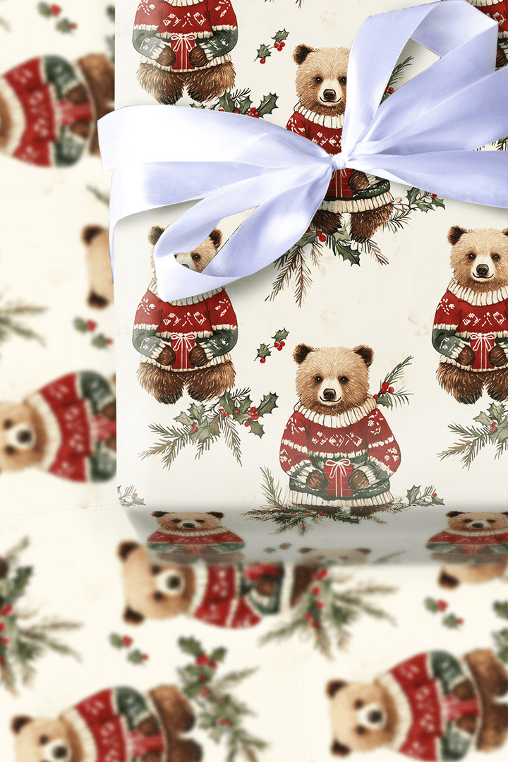 Holly Jolly Bear - Wrapping Paper - Aspen & Arlo