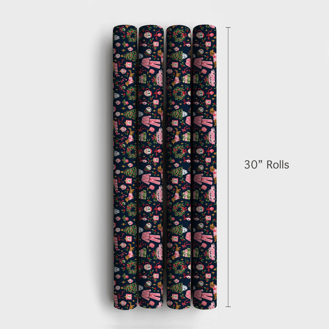 Doxie Pajama Party Navy - Wrapping Paper - Aspen & Arlo