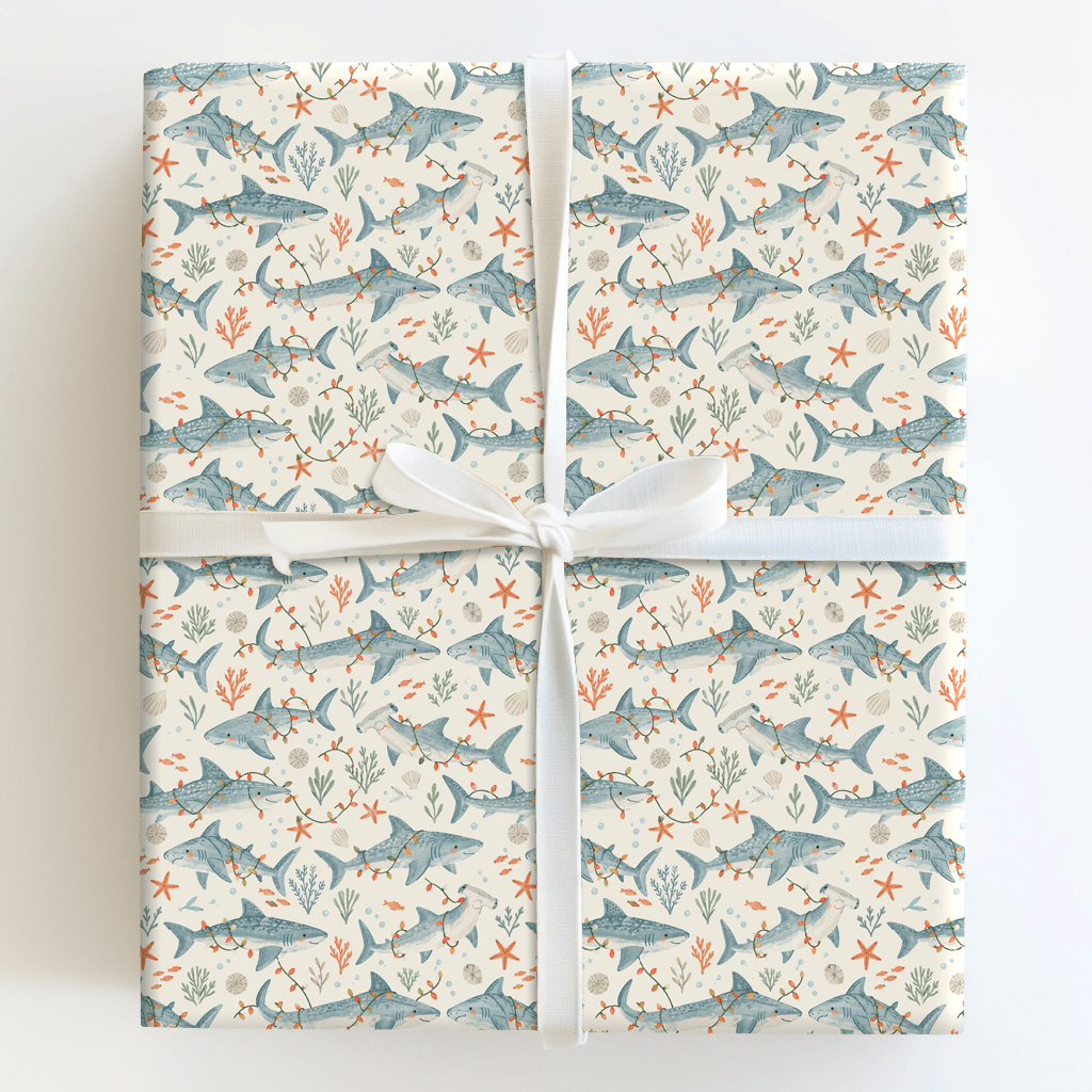 Twinkle Light Sharks - Wrapping Paper - Aspen & Arlo