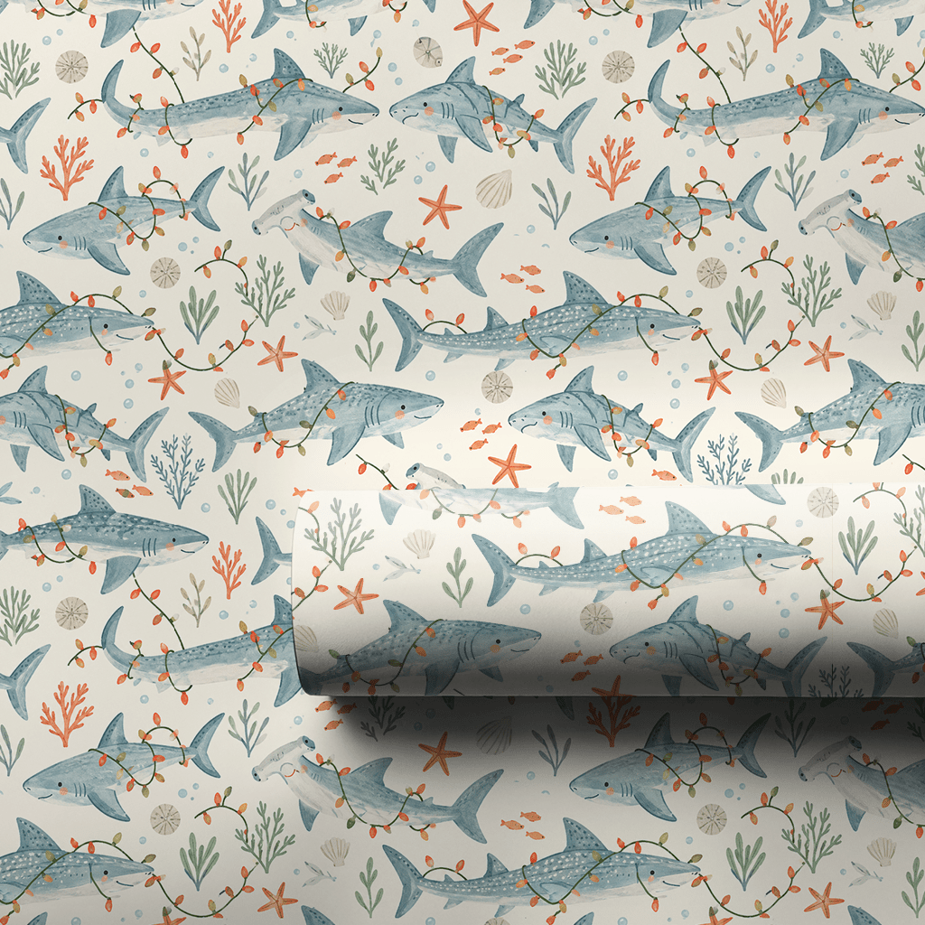 Twinkle Light Sharks - Wrapping Paper - Aspen & Arlo