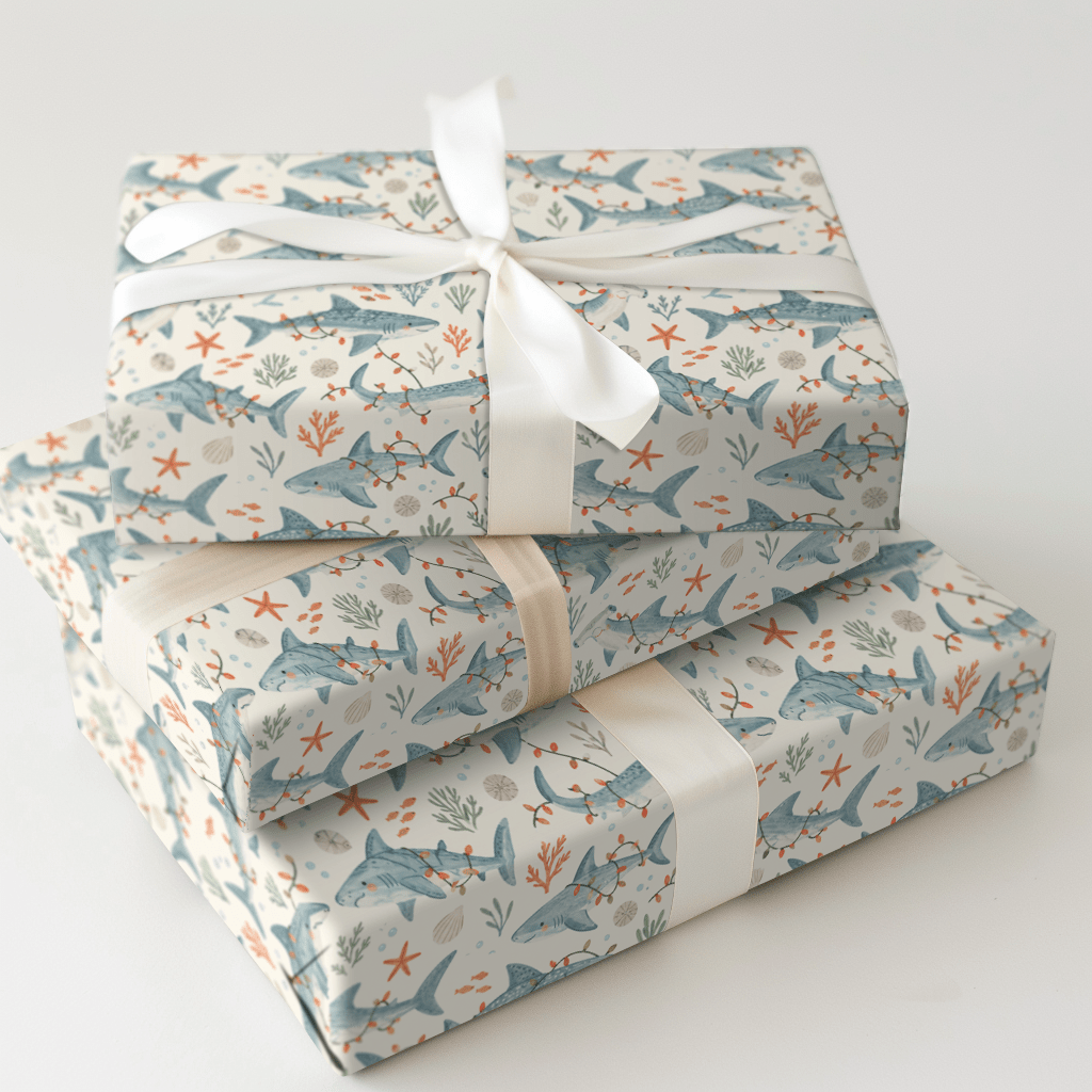 Twinkle Light Sharks - Wrapping Paper - Aspen & Arlo