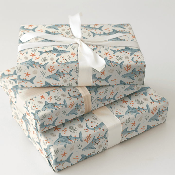 Twinkle Light Sharks - Wrapping Paper - Aspen & Arlo