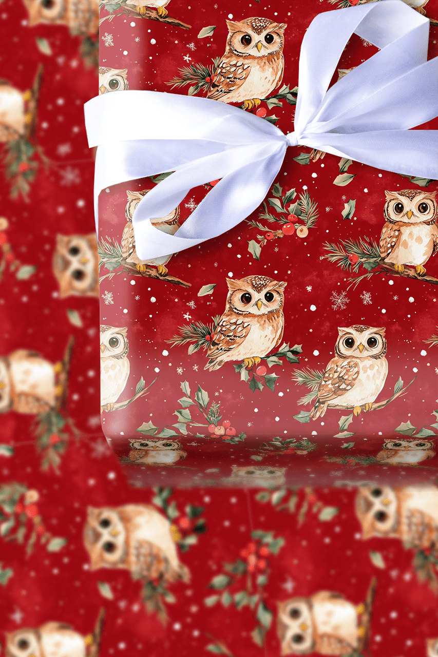 Jolly Owl Tidings - Wrapping Paper - Aspen & Arlo