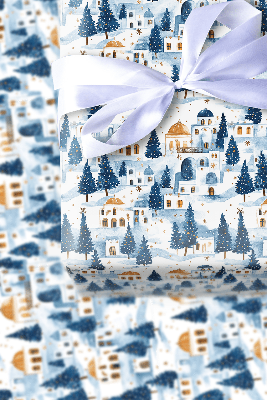 Snowfall in Santorini - Wrapping Paper - Aspen & Arlo