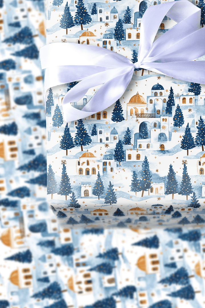 Snowfall in Santorini - Wrapping Paper - Aspen & Arlo