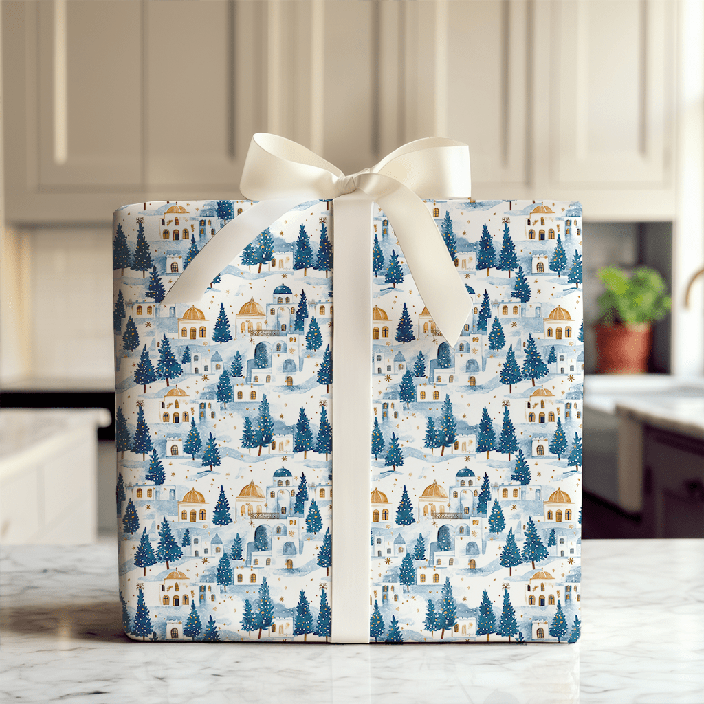 Snowfall in Santorini - Wrapping Paper - Aspen & Arlo