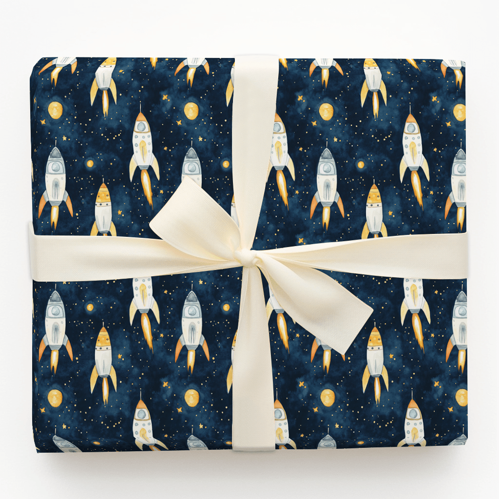 To the Moon and Cake Wrapping Paper: Space Rocket Gift Wrap – Aspen & Arlo