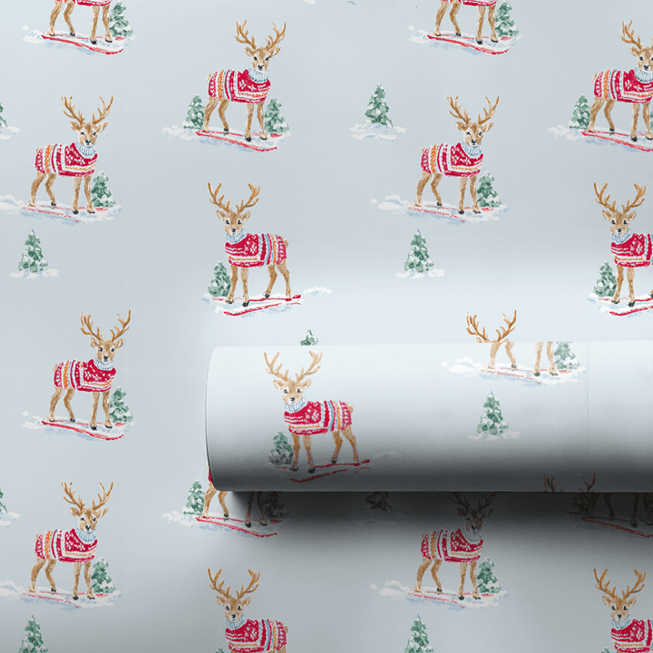 Reindeer on Skis - Wrapping Paper - Aspen & Arlo