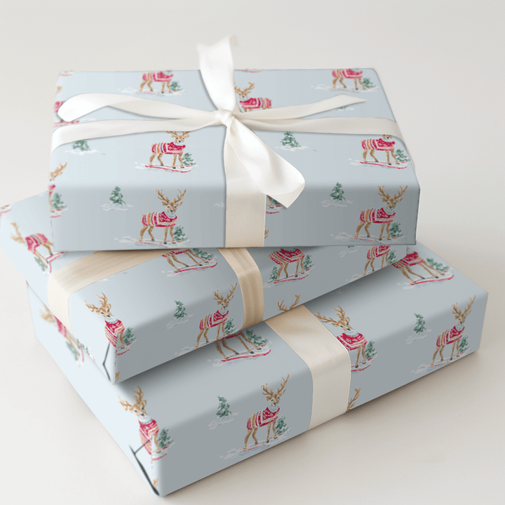 Reindeer on Skis - Wrapping Paper - Aspen & Arlo