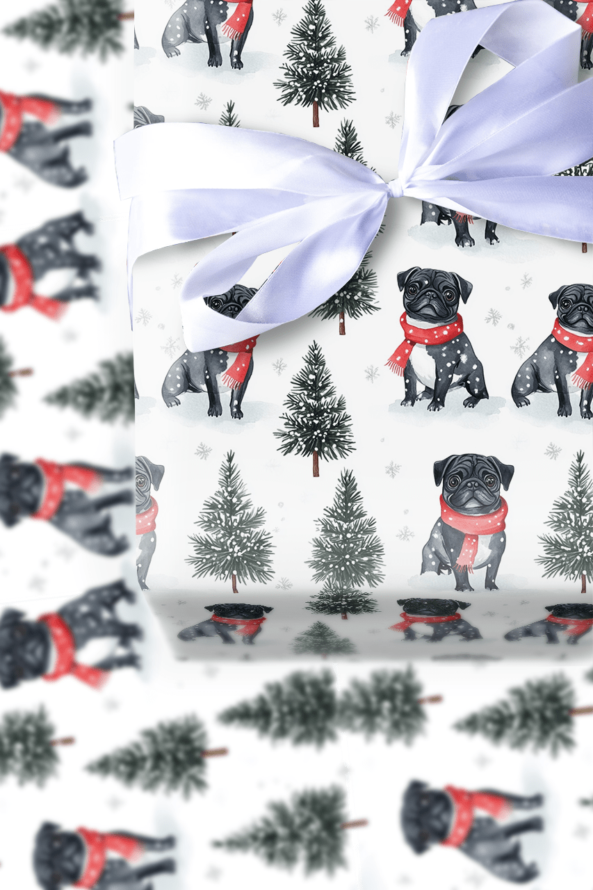Snow Day for the Pug - Wrapping Paper - Aspen & Arlo
