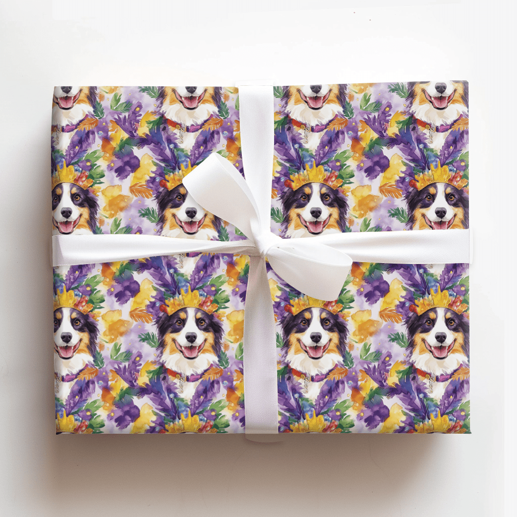 Mardi Gras Australian Shepherd - Wrapping Paper - Aspen & Arlo