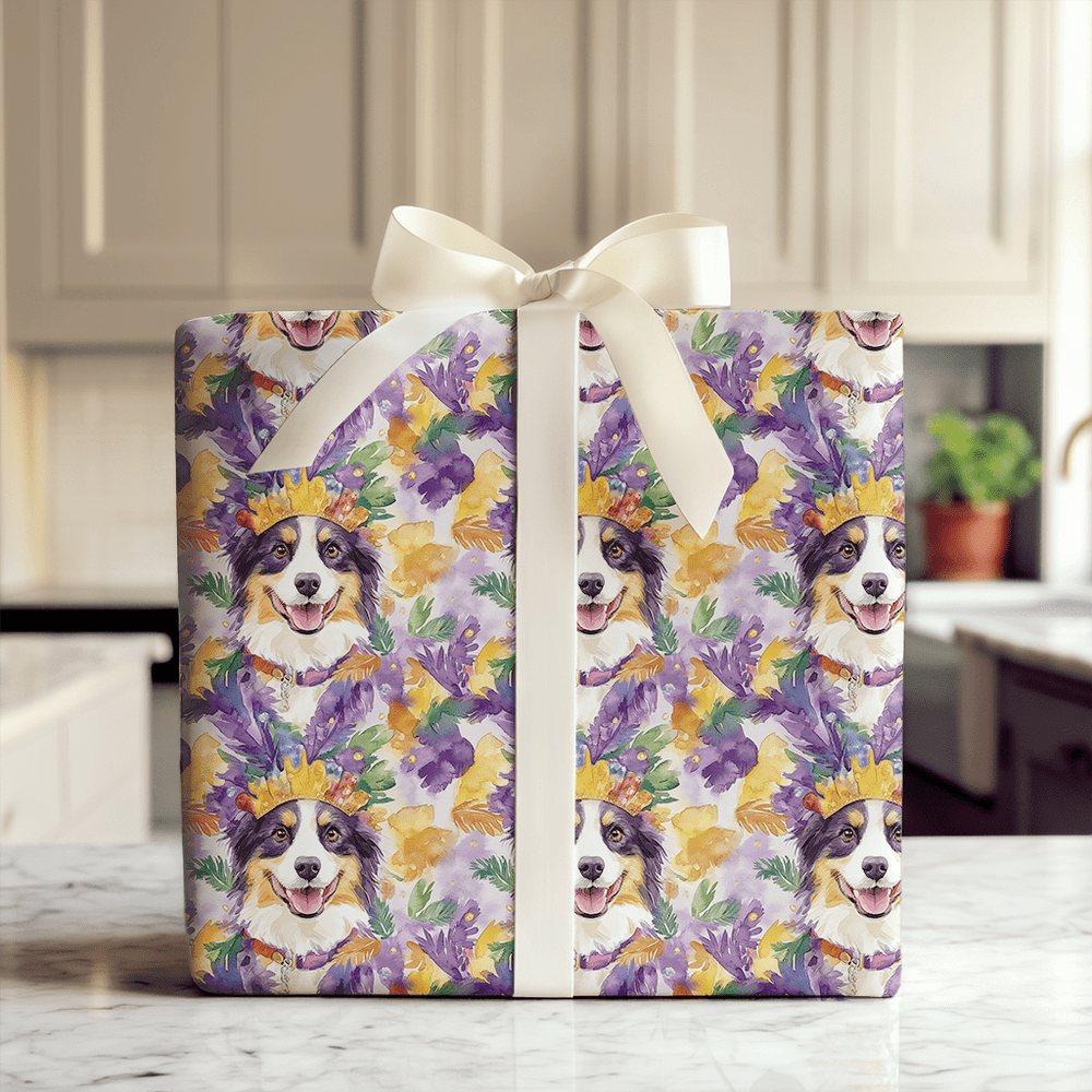 Mardi Gras Australian Shepherd - Wrapping Paper - Aspen & Arlo