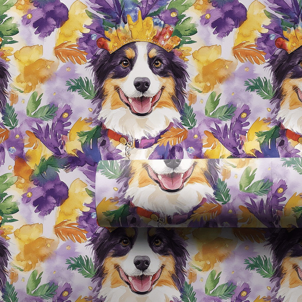 Mardi Gras Australian Shepherd - Wrapping Paper - Aspen & Arlo