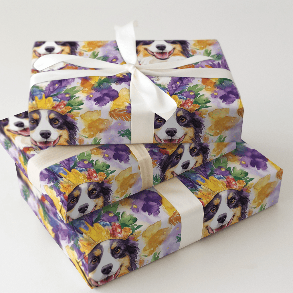 Mardi Gras Australian Shepherd - Wrapping Paper - Aspen & Arlo