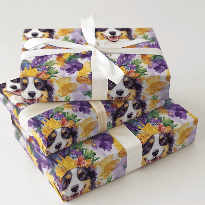 Mardi Gras Australian Shepherd - Wrapping Paper - Aspen & Arlo